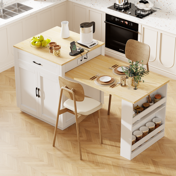 Multifunctional Kitchen Island with Extendable Dining Table, Storage D ...