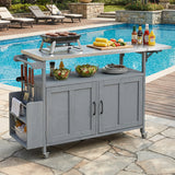 Outdoor Kitchen Island with Foldable Stainless Steel Top, Patio Mobile Kitchen Cart with Adjustable Shelves, Spice & Towel Rack