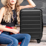 3PCS ABS Luggage Set Suitcase with Spinner Wheels & Combination Lock, 20"+24"+28", Black