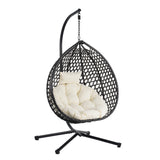 Modern Hanging Basket Egg Chair with Stand, Indoor & Outdoor Wicker Swing Chair with Soft Cushion & Headrest