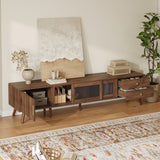 TV Stand for TVs up to 85", Entertainment Center with Storage Cabinets & Glass-Doors, Media Console, Natural
