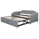 Twin to King Size Upholstered Daybed with Pop-Up Trundle & USB Charging Ports, Linen Fabric, 400LBS Capacity