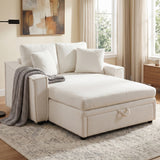 Storage Chaise Lounge with Pillows, Upholstered Sleeper Sofa Bed Leisure Reading Couch, Beige