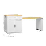 Multifunctional Kitchen Island with Extendable Dining Table, Storage Drawers, Open Shelves & Power Outlet, Kitchen Table for 4-6