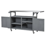 Outdoor Kitchen Island with Foldable Stainless Steel Top, Patio Mobile Kitchen Cart with Adjustable Shelves, Spice & Towel Rack