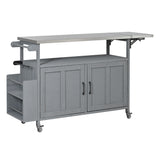 Outdoor Kitchen Island with Foldable Stainless Steel Top, Patio Mobile Kitchen Cart with Adjustable Shelves, Spice & Towel Rack