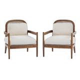 Set of 2 Accent Chair Mid-Century Modern Armchair Reading Chair Leisure Chair with Cushion & Solid Wood Frame, Beige & Brow