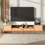 Rattan TV Stand for TVs up to 90'', Modern Farmhouse Media Console TV Cabinet Entertainment Center with Storage Space, Natural
