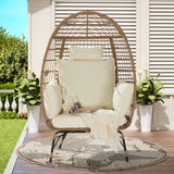Wicker Egg Chair Oversized Patio Club Chair Lounger with Cushion, Pillow & Weather-Resistant Frame, Indoor/Outdoor Accent Chair, Beige