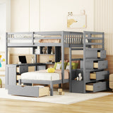 Full Over Twin Bunk Bed with Desk and Drawers, Gray