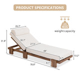 Outdoor Chaise Lounge Chair with Retractable Side Tray, Patio Recliner Adjustable Recliner with Thick Cushion & Headrest