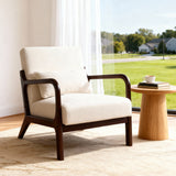 Mid-Century Modern Accent Chair with Lumbar Pillow & Soft Cushion, Reading Armchair Ergonomic Lounge Chair, Beige&Walnut