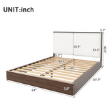 Queen Solid Wood Platform Bed Frame with Upholstered Headboard, Walnut