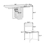 Modern Compact 63inch 5-Piece Extendable Dining Table Set, Foldable Square Kitchen Table Set with Storage Rack and 4 PU Leather Upholstered Dining Chairs for Small Places, White