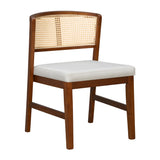 Set of 2 Rattan Dining Chairs Armless Chair Kitchen Side Chair with Curved Rattan Back & Rubberwood Frame