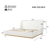 Luxury Wingback Upholstered Platform Bed, King Size Bed Frame with Solid Rubberwood Legs