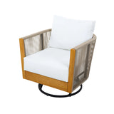 Garden Swivel Chair Patio Accent Chair Outdoor Armchair with Cushion, Acacia Wood, Handwoven Rope Design, Beige