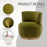 360° Swivel Accent Chair Barrel Chair Velvet Upholstered Armchair Round Cuddle Reading Chair Vanity Chair, Olive