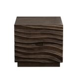 Solid Wood Nightstand, Mid-Century Modern 2-Drawer Bedside Table with Curved Wave Design, 23.6"W Accent End Table