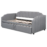 Twin to King Size Upholstered Daybed with Pop-Up Trundle & USB Charging Ports, Linen Fabric, 400LBS Capacity