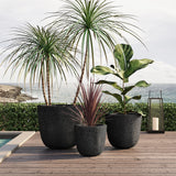 Set of 3 MGO Round Planters, Crackle Stone Textured Outdoor Flower Pots with Drainage & Rubber Plugs