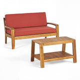 2 PCS Outdoor Seating Set Patio Conversation Set with Loveseat, Coffee Table & Water-Resistant Cushion,Red&Teak