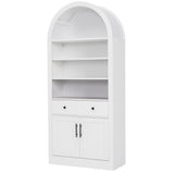 1 PC Arched Bookshelf, Tall Display Bookcase with Drawer & Adjustable Shelves, Freestanding Kitchen Cabinet for Living Room, Office