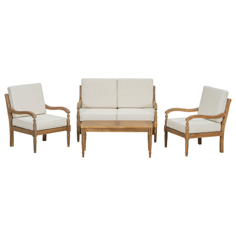 2/4pcs Outdoor Sofa Set Seating Group Patio Conversation Set Garden Chat Set with Club Chair Coffee Table Waterproof Cushion, Beige&Natural