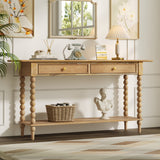 Console Table with 2 Drawers & Shelf, Entryway Table Acacia Wood Sofa Table, Natural