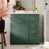 30" Retro Bathroom Vanity with Ceramic Sink, Freestanding Storage Cabinet with 3 Drawers & Soft-Close Doors