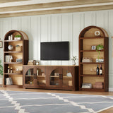 3-Piece Retro TV Stand & Arch Bookshelf Set for TVs up to 70", Farmhouse Sideboard Entertainment Center with Glass Doors