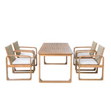 5-Piece Outdoor Dining Table Set, 71" Acacia Wood Table with Cushions + 6 Rope Back Dining Chairs,