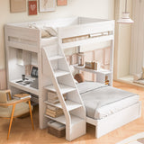 Twin XL over Full Bunk Bed with Desk & USB Ports, Loft Bed with Storage Shelves
