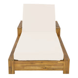 Patio Chaise Lounge Daybed with Adjustable Back&Water-Resistant Cushion, Weather-Resistant Outdoor Recliner, Cream&Teak