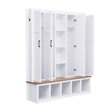 4-in-1 Hall Tree Entryway Bench Storage Bench Mudroom Coat Rack with Hooks, Storage Cabinet & Shelves, White