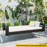 Twin Size Porch Swing Bed Daybed with Acacia Wood Frame and Hemp Ropes, 400lbs Capacity, for Garden and Backyard