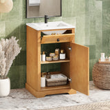 20" Bathroom Vanity with Ceramic Sink, Natural Wood Finish Bathroom Storage Cabinet with Soft-Closing Door & Adjustable Shelf