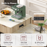 Extendable Kitchen Island Storage Dining Table with 2 Drawers, Power Outlet & Side Open Shelves, Natural