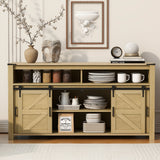 59.3"W Sideboard with Sliding Barn Door & Mesh Panels, Buffet Cabinet with Open Storage, Natural