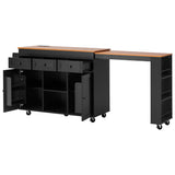 Rolling Kitchen Island with Extendable Dining Table, Kitchen Cart Storage Cabinet Island Table with Drawers & Power Outlet, Black