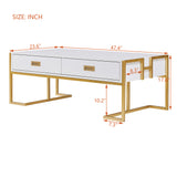 Modern White Rectangular Coffee Table with 4 Drawers and Gold Base in 47.3"