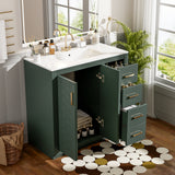 36" Retro Style Bathroom Vanity with Ceramic Sink, Freestanding Storage Cabinet with 3 Drawers & 2 Soft-Close Doors
