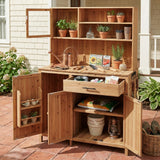 65"H Fir Wood Potting Bench with Hutch & Storage, Outdoor Garden Workstation with Countertop & Drawer, Patio Kitchen Island