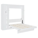 Full Size Murphy Bed Space-saving Wall Bed Foldable Bed with Shelves, Wardrobe & LED Light