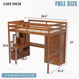 Full Size Loft Bed with L-Shaped Desk, USB Ports, Built-In Wardrobe & Storage Staircase