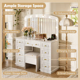 Luxurious Makeup Vanity with 10 Hollywood Bulbs, 3 Color Lighting Modes, Classic Dressing Table with Cushioned Stool and 9 Storage Drawers for Bedroom