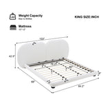 King Size Upholstered Platform Bed Frame with Thick Soft Headboard, White, Low profile