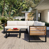 4-Piece Outdoor Patio Conversation Set, L-Shaped Sectional Sofa with Cushions & Coffee Table for Garden/Backyard/Porch, Beige