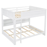 Queen over Queen Bunk Bed with Storage Shelves and USB Ports, White