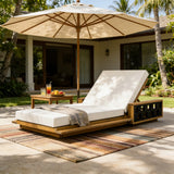 Acacia Wood Outdoor Chaise Lounge with 4" Thick Cushion & Woven Rope Accents, 4-Position Adjustable Reclining Patio Daybed